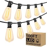 Brightever 100FT Outdoor String Lights 52 Bulbs, 2200K Amber Lights | 2 Spare ST38 Edison Bulbs Dimmable, Connectable Plug-in LED Patio Lights for Outsiede, Cafe, Wedding, Christmas