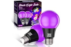 PIZHLO 2 Pack 9.5W LED Black Light Bulb, A19 E26 Black Shell Blacklight LED Bulb, 385-400nm, Glow in The Dark for Blacklight Party, Body Paint, Fluorescent Poster, Halloween Decoration