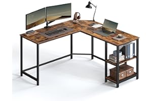 VASAGLE Computer Desk, L-Shaped Corner Desk, 138 x 138 x 76 cm, Gaming Desk, Workstation with 2 Storage Shelves for Home Offi