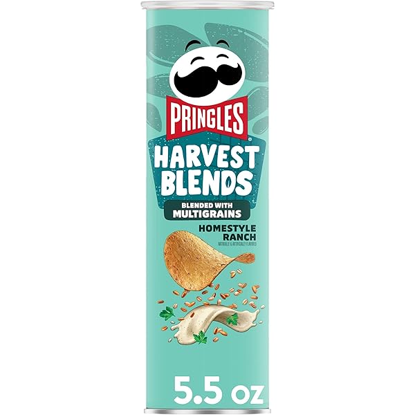 PRINGLES HARVEST BLENDS POTATO CRISPS CHIPS, LUNCH SNACKS, BLENDED WITH MULTIGRAINS, HOMESTYLE RANCH, 5.5OZ CAN