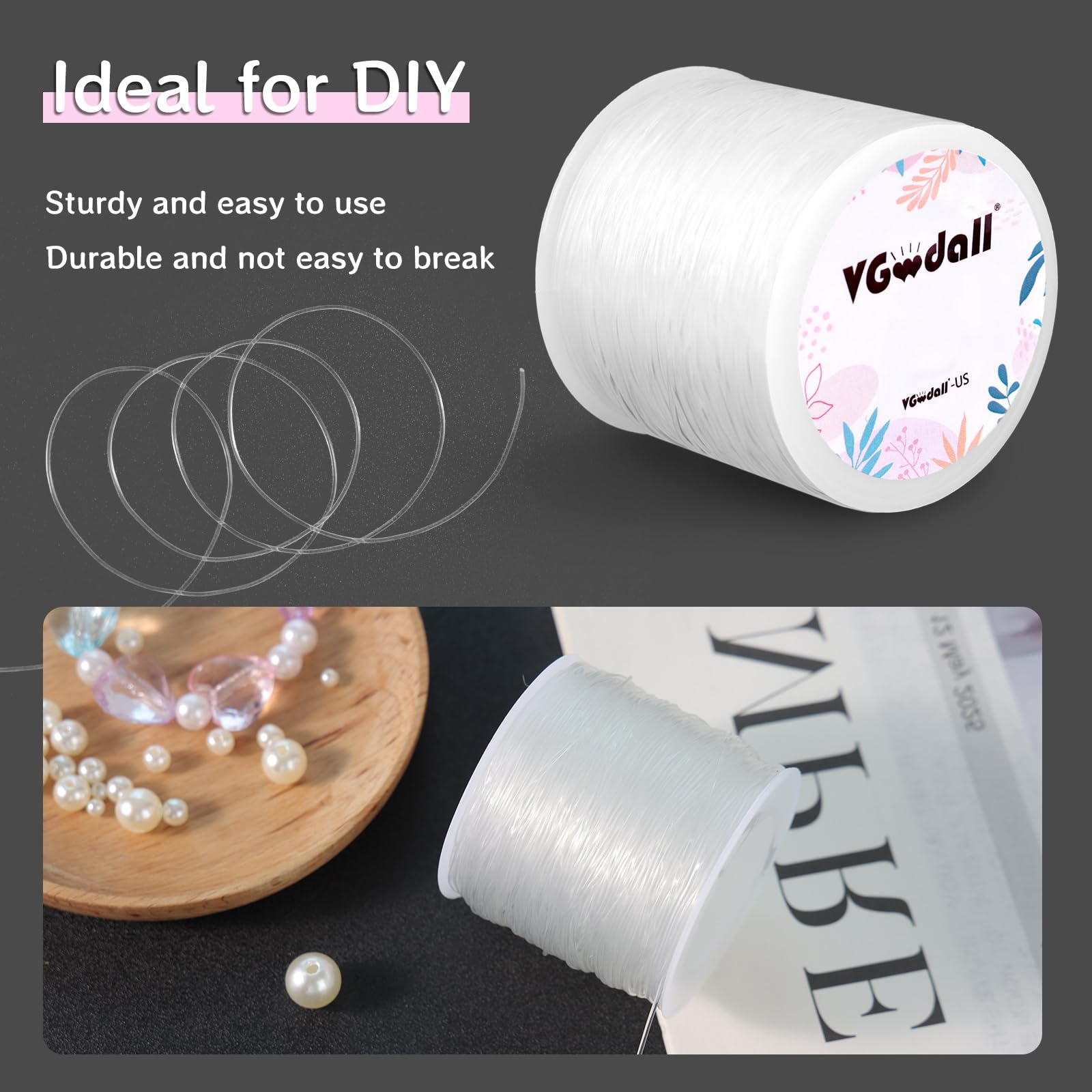 VGOODALL White Rattail Elastic String Roll, 100m/328Ft. Stretchy Bracelet String Crystal Stretchy Bead Cord for Jewelry Making Bracelet Making