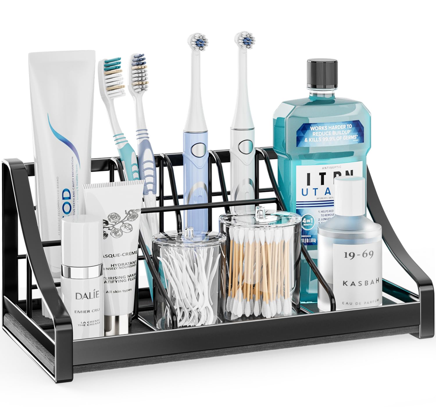 Photo 1 of Toothbrush Holder Instant-Dry Organizer - Bathroom Countertop Organizer Kids Electric Toothbrush Toothpaste Holders - 7 Slots Bathroom Sink Accessories Storage Tooth Brush Counter Organization, Black