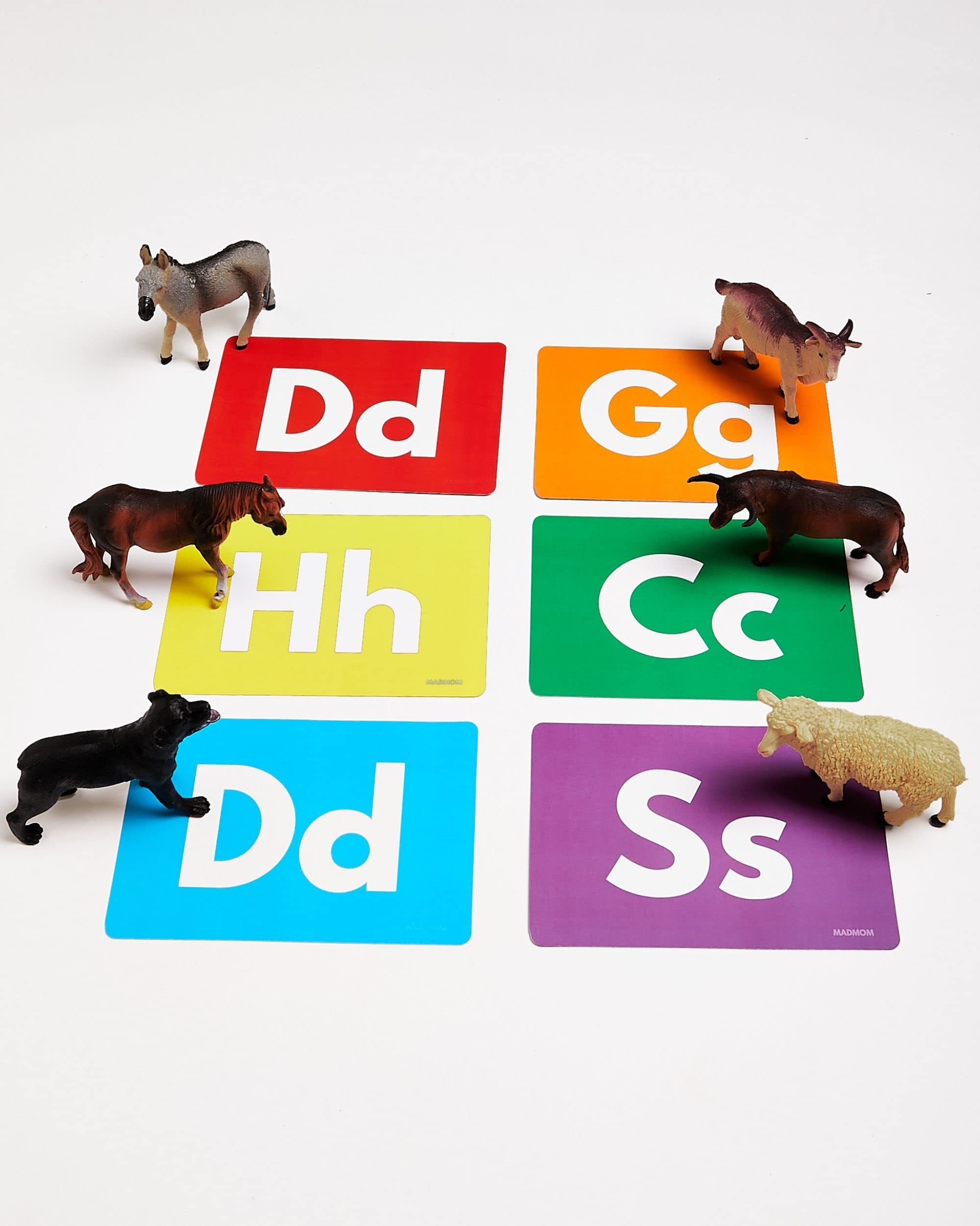 MADMOM Farm Animals Toys for Kids Figures with Flashcards - MatchUp Educational Game – Realistic Looking Large Plastic 6 Figurines Set With Activities