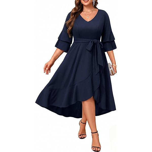 Amazon.com: Holipick Women's Plus Size High Low Dress Wedding Guest Semi  Formal Black Cocktail Short Sleeves Long Dresses with Pockets : Clothing,  Shoes & Jewelry