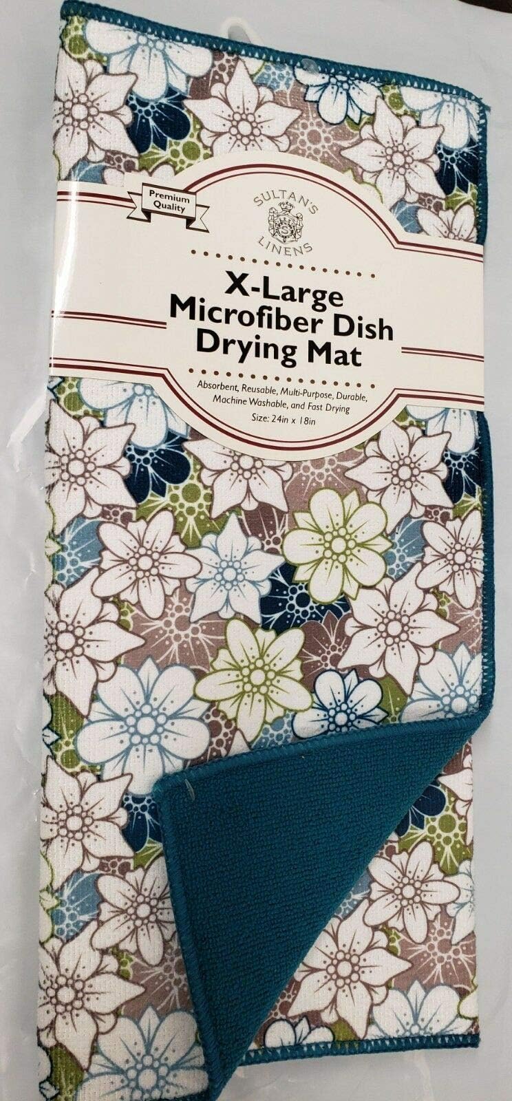 THE RAISE Drying Mat, Dish Mat, Extra Large Microfiber Dish Drying Mat, Approx 24"x18",FLOWERS,PASTEL DAISIES