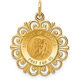 14k Yellow Gold Our Lady of Sorrows Pendant with Filigree Border, Mary Pray for Us Religious Medal, Catholic Necklace for Women, Virgin Mary Medallion, Christian Faith Jewelry, Gold Charm
