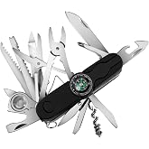 Swiss Eagle 30-in-1 Classic Pocket House Hold &amp; Campaign Tool, Premium Tool with Compass Blade, Scissor, Screwdriver, Plier, Magnifying Glass, Tweezer for Christmas Gifts - s - Black