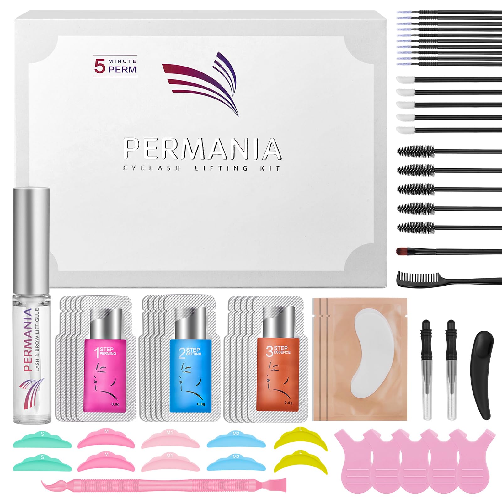 PERMANIA Lash Lift Kit, Lash Lift Solution 1&2 with Complete Tools, Eyelash Perm and Brow Lamination Kit, Individual Pack | Beginner Friendly | Salon Quality At Home Eyelash Perm Kit