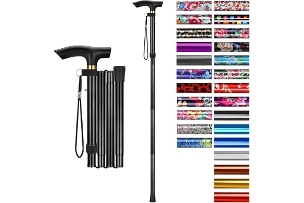 supregear Folding Cane, 5-Level Adjustable Height Walking Stick Lightweight Collapsible Portable Travel Cane with Wrist Strap
