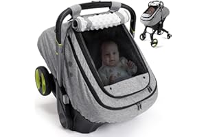 Bioby Waterproof Baby Car Seat Cover, Infant Car Seat Cover for Boy Girl, Roomy Cozy Windproof Sun Protection Baby Carseat Covers Canopy with Breathable Net and Holes, Universal Fitted Gray