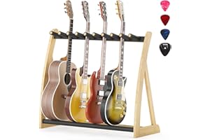 XADGVE Guitar Stand Rack for Multiple Guitars-Bamboo Multiple Guitar Stand Floor for Electric,Acoustic,Bass Guitars &Case-Foldable, Adjustable,Protective with No-Slip Non-Scratch Padding ,for Home,Studio, Stage(Natural)
