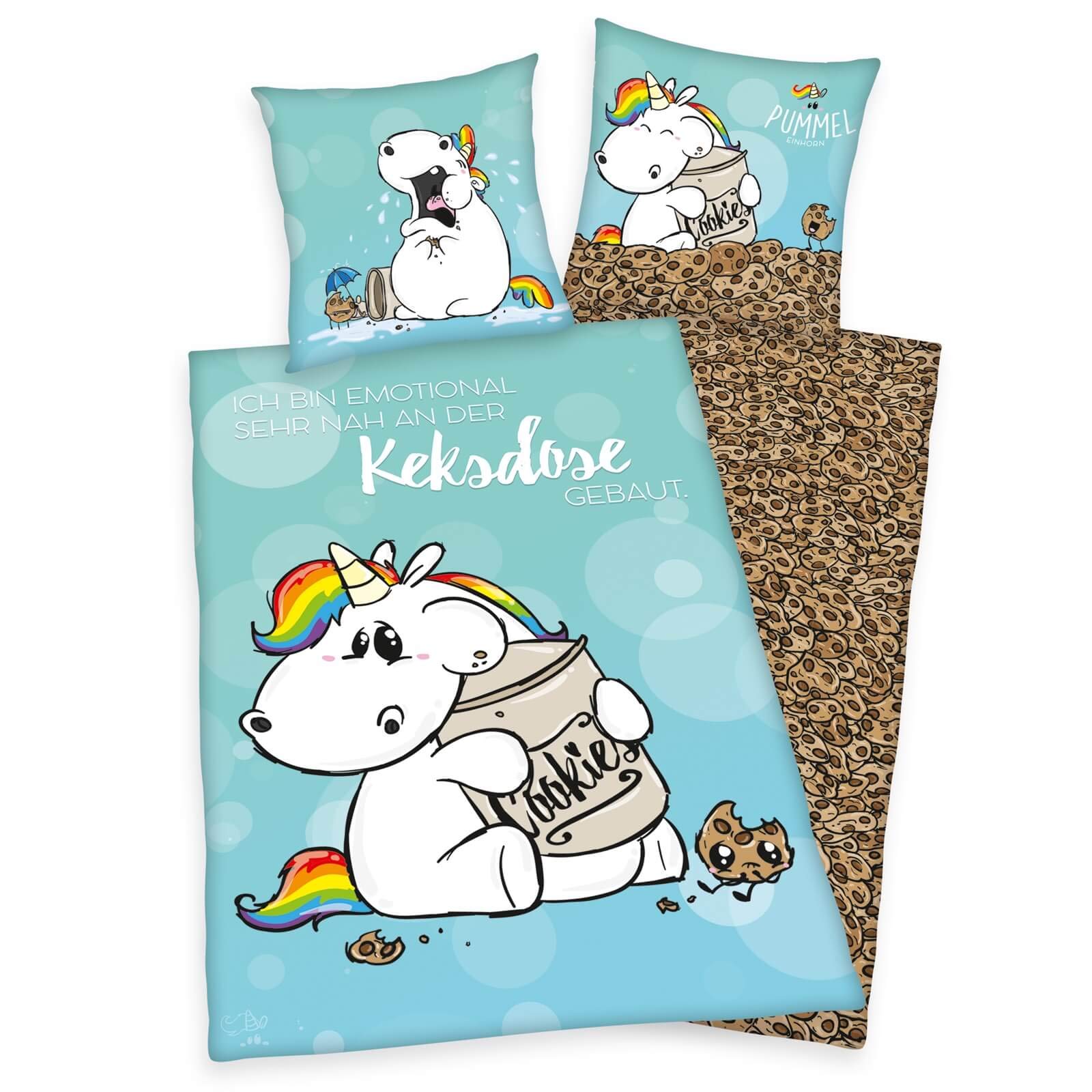 PUMMELEINHORN Bedding Set, Reversible Motif, Duvet Cover 135 x 200 cm, Pillow Case 80 x 80 cm, Cotton/Renforcé