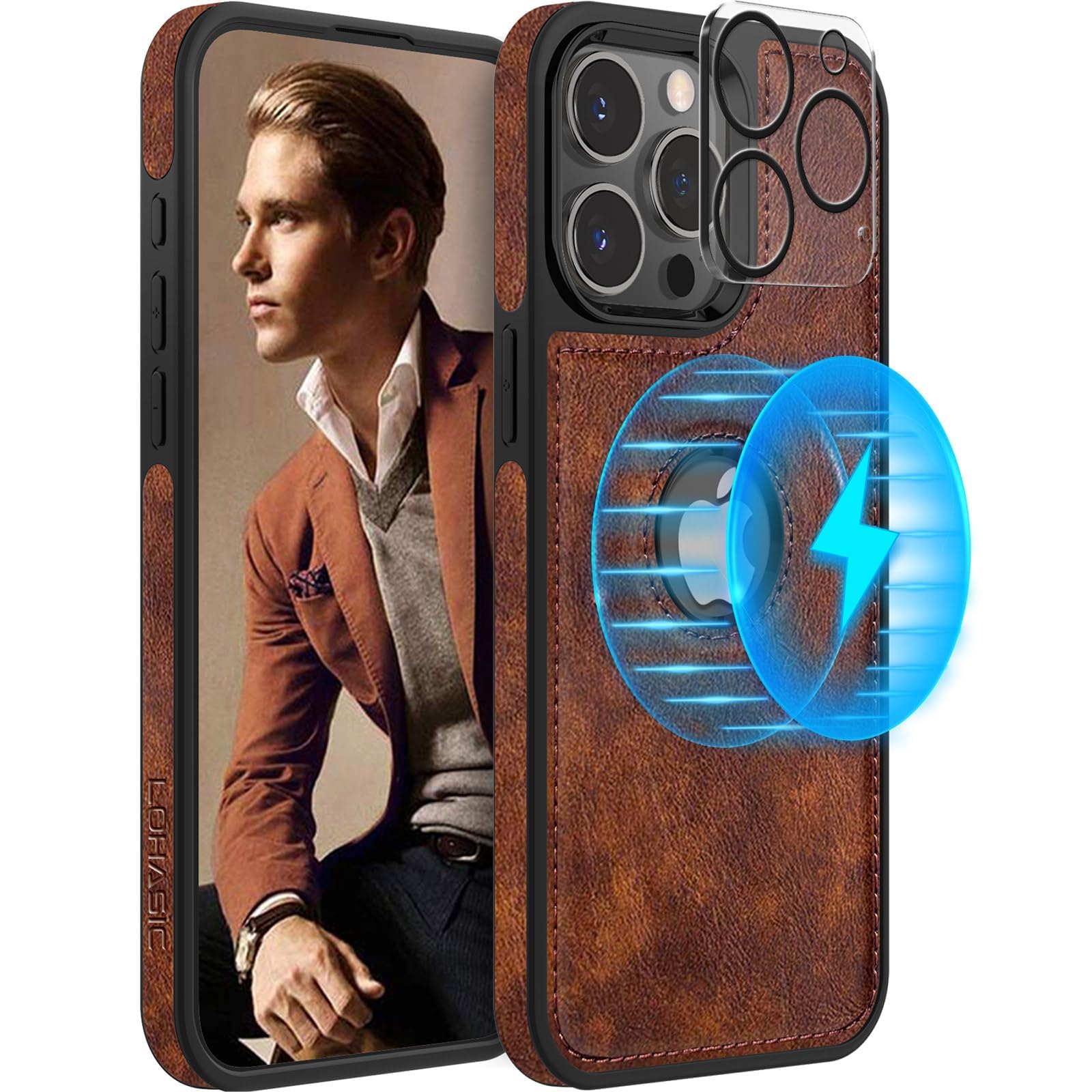 Photo 1 of LOHASIC for iPhone 15 Pro Max Case Compatible with MagSafe with Camera Lens Protector, Slim Leather Elegant PU Non-Slip Grip Protective Cover Men Phone Cases for iPhone 15 Pro Max 6.7" - Vintage Brown