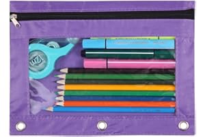 WODISON 3-Ring Pen Pencil Pouch with Clear Window Stationery Bag Binder Case Classroom Organizers Purple