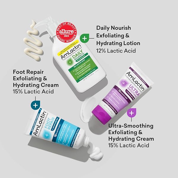 AMLACTIN AWARD-WINNING ESSENTIALS SKIN CARE SET – DAILY NOURISH 12% LOTION, ULTRA SMOOTHING CREAM, FOOT REPAIR CREAM & MOISTURIZING SOCKS – LACTIC ACID MOISTURIZER GIFT SET FOR WHOLE-BODY SKIN RENEWAL