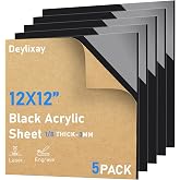 Deylixay-5Pack 12 X 12 Inch Black Cast Acrylic Sheet 1/8 Thick Plexiglass Sheets for Laser Cutting, Engraving,Badges, UV Printed Signs, Home Decor, Crafts and Creative DIY Projects Plastic Sheet
