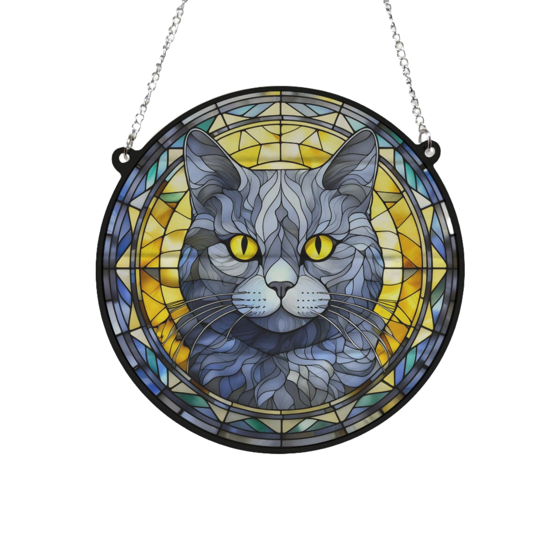 Image Industry Cat British Shorthair Stained Glass Effect Suncatcher - Garden Gift - Cat Gift - Pet Memorial (13cm)