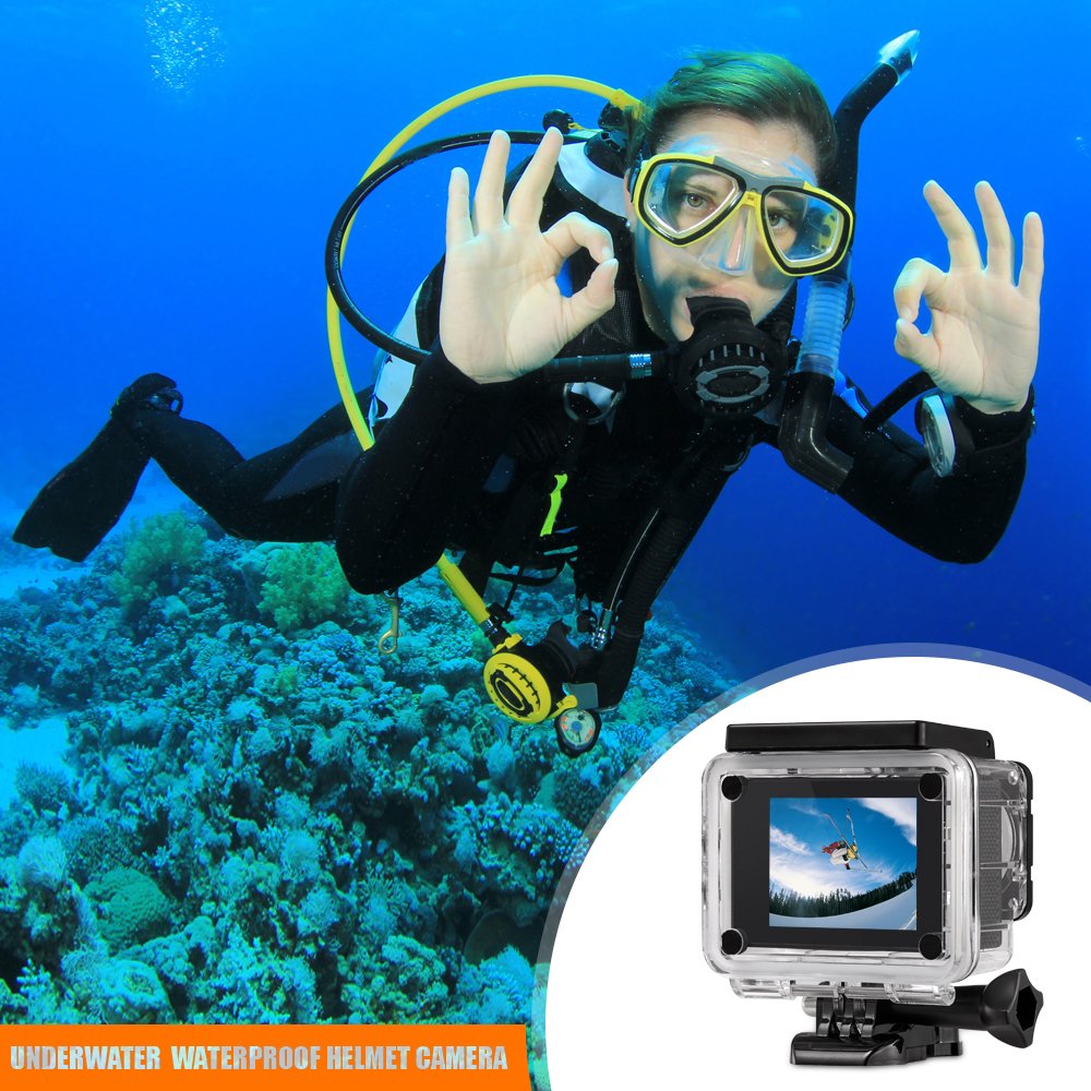 Action Cam 4k, icefox Unterwasser 30M Sport Action Kamera mit 2 wiederaufladbaren Akku, WIFI Fernbedienung, 2.0 Display, 1080P HD Aufnahme für Tauchen, Motorrad, Surfen, Bootfahren und Skifahren