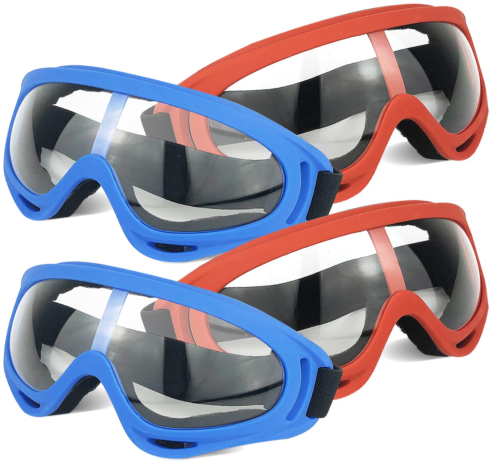 Toyer 4 Pack Protective Goggles/Safety Glasses/Motorcycle Eyewear with Bandanas - Compatible with Nerf Game Battle for Kids (Red+Blue)