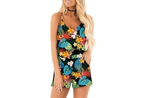 RAISEVERN Womens Romper Summer Casual Short Jumpsuit Adjustable Spaghetti Straps Sleeveless Cami 2025 Rompers with Pockets