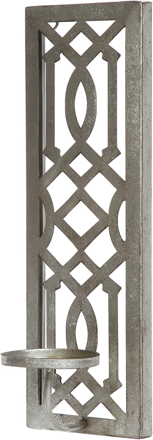 Hosley 16.5" High Iron Wall Pillar Candle Sconce Mid Century Modern Antique Silver Galvanized Finish. Ideal Gift Wedding Special Occasions Home Office Spa Aromatherapy Gardens (Antique Silver): Home & Kitchen