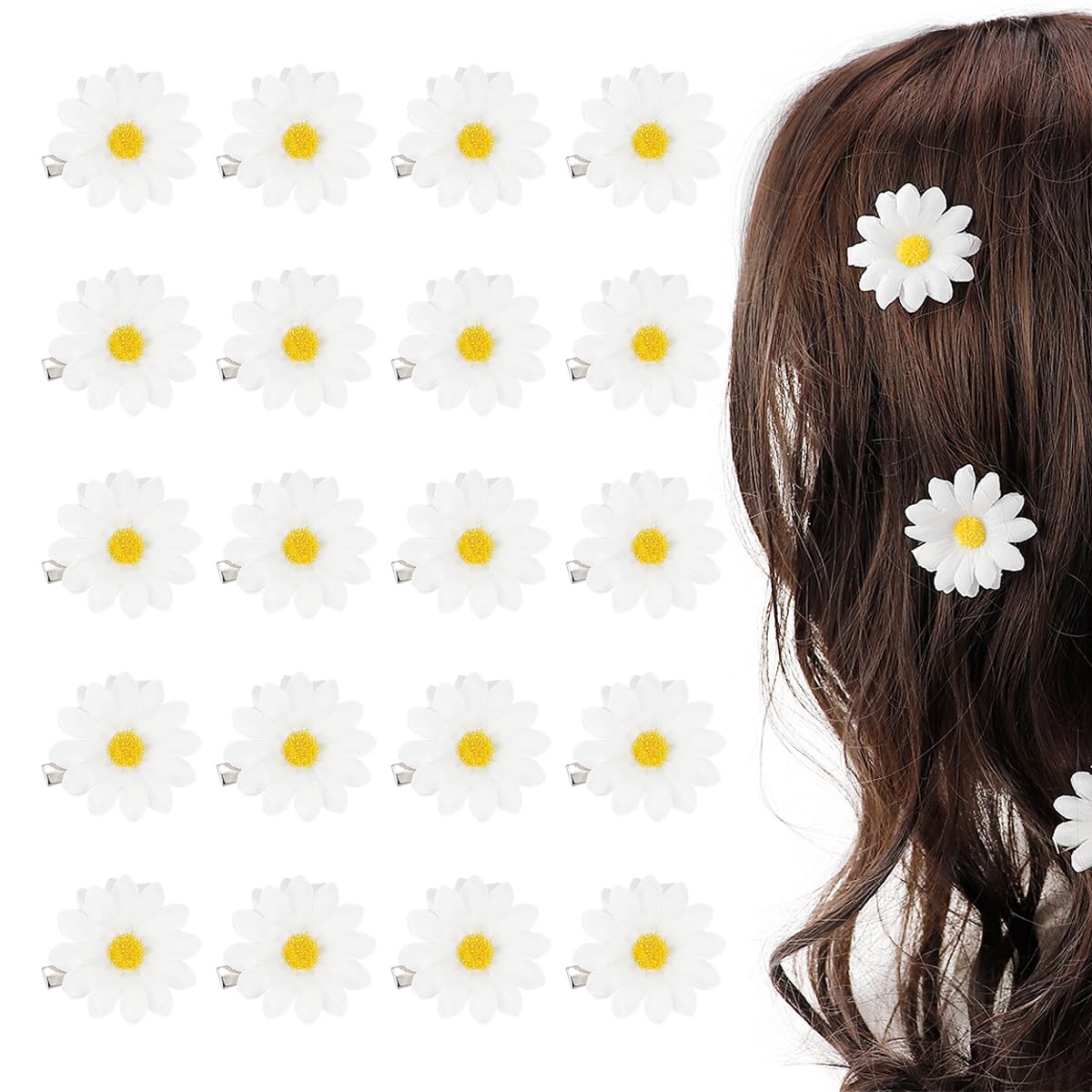 FERCAISH Pack of 20 Daisy Hair Clips, Cute Daisy Hairpin, Flower Hair Clip, White Sunflower Hair Accessories, Daisy Hair Clip for Women Girls