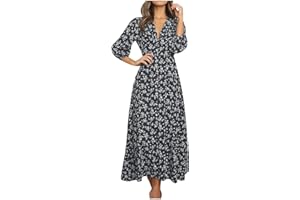 BAXLIMEK Hawaiian Dresses for Women,2023 Summer Elegant Trendy Floral Boho Beach Dress,Wrap V Neck Flowy Ruched Maxi Dress