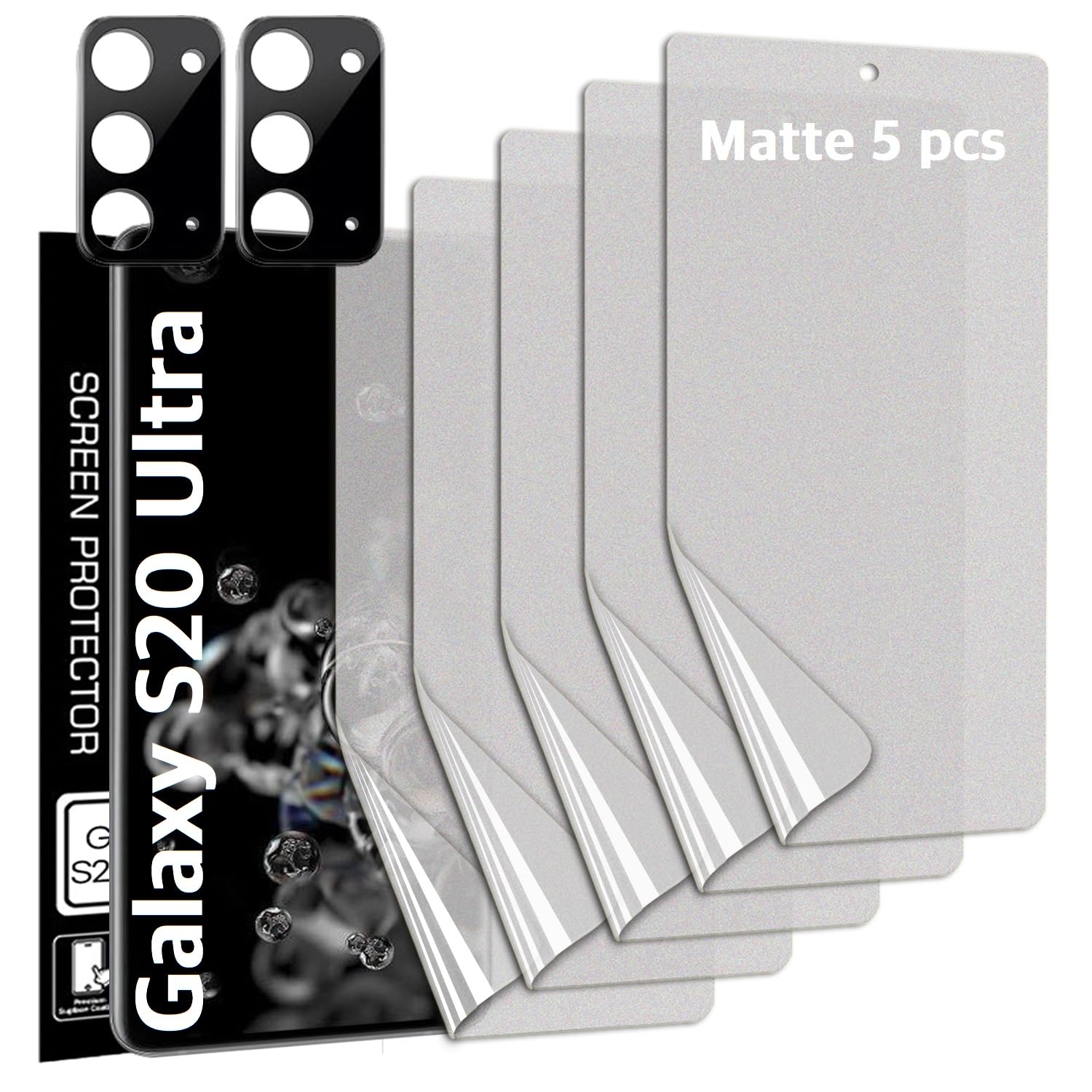 Photo 1 of [5+2] 5 Anti-glare(matte) TPU film Screen protector + 2 Lens Protector compatible with Samsung Galaxy S20 Ultra 5G 2023 Easy to Install TPU Film screen protector Scratch Resistant [Perfect Fit for 3D