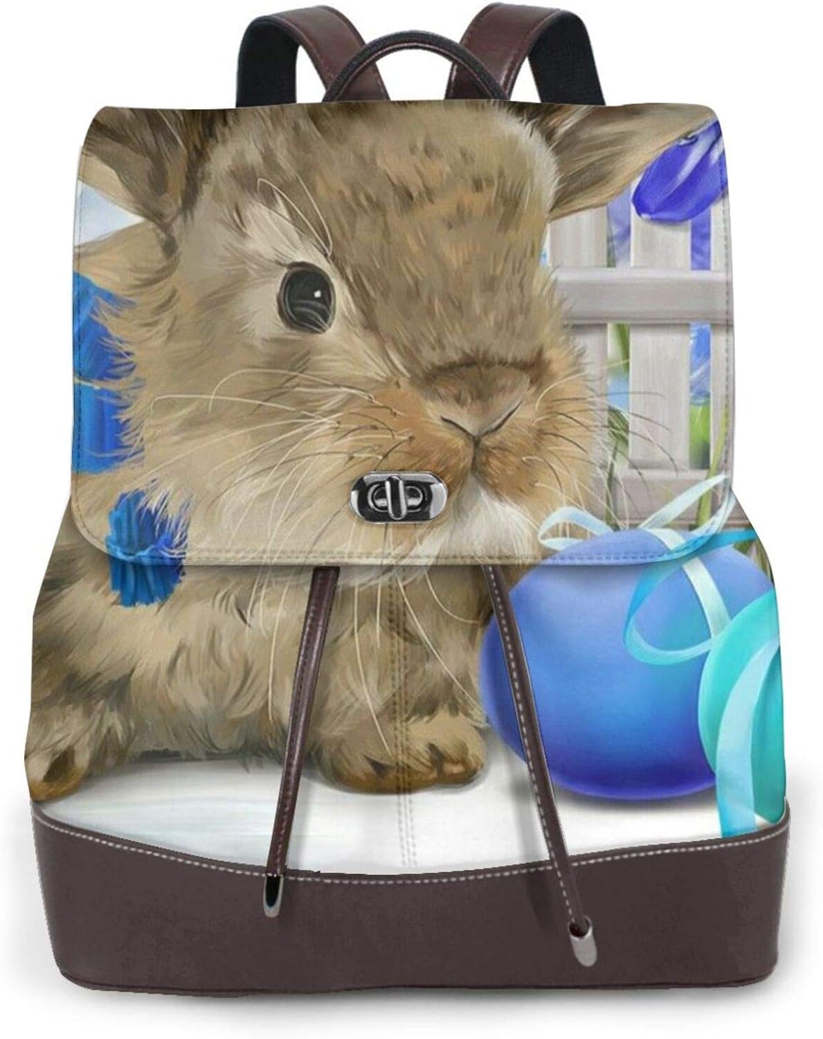 Easter Bunny Printing Women'S Leather Backpack,Casual