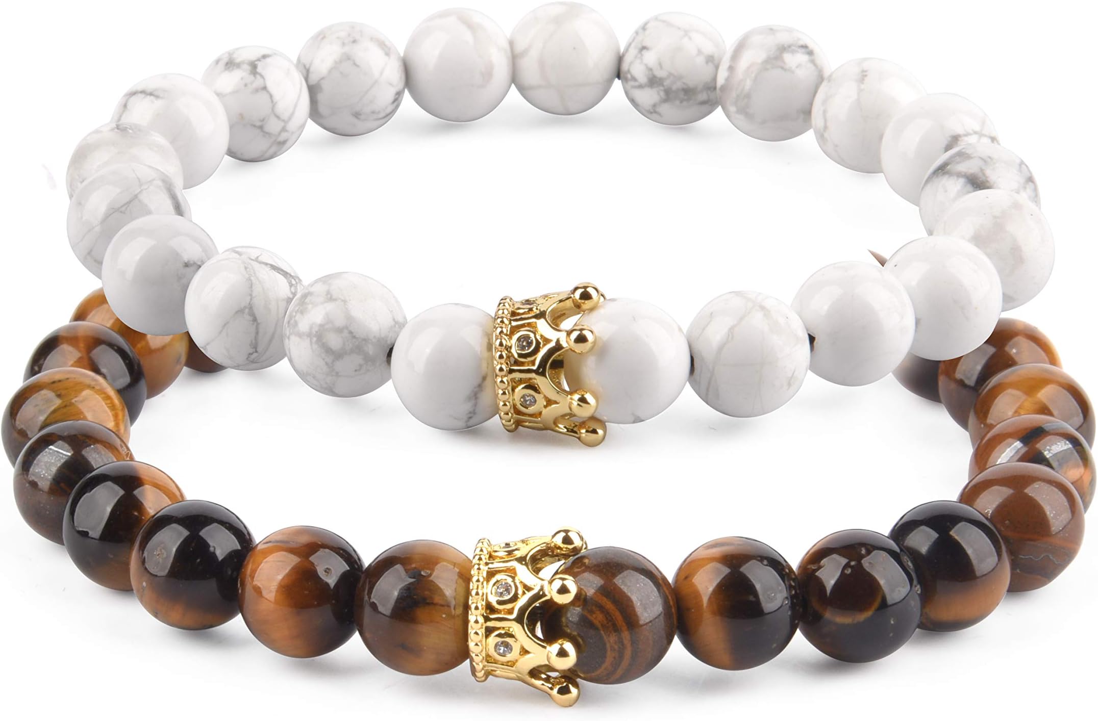 Believe LondonDistance Bracelets With Jewellery Bag & Meaning Card | Strong Elastic | Friends Relationship Couples His Hers Black Agate Onyx White Howlite