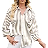Super Soft Wrinkle-Resistant Striped Button Shirt for Womens 3/4 Sleeve Casual Boyfriend Blouse Tops