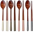 MANMUL sangjeom Korea Style Spoon and Chopsticks Set, 4 set lacquer Wooden Chopsticks Spoon (beige+pink+ivory+gray)