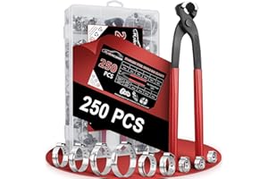 HYDENCAMM 250PCS 14 Sizes Single Ear Hose Clamp, 5.3-33.1mm 304 Stainless Steel Ear Clamp Kit with Ear Clamp Pincer, Stepless Hose Clamps Cinch Rings for Automotive, Home Appliance Line, Outdoor, and Plumbing