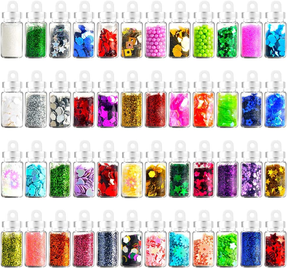 Eyeshadow Makeup Nail Art Pigment Glitter Dust Powder Set 48 Colors, 3D Cosmetic Decor, Mermaid Unicorn Decoration, Confettis, Rhinestones, Sequins Salon for Christmas, Halloween DIY Craft Designs