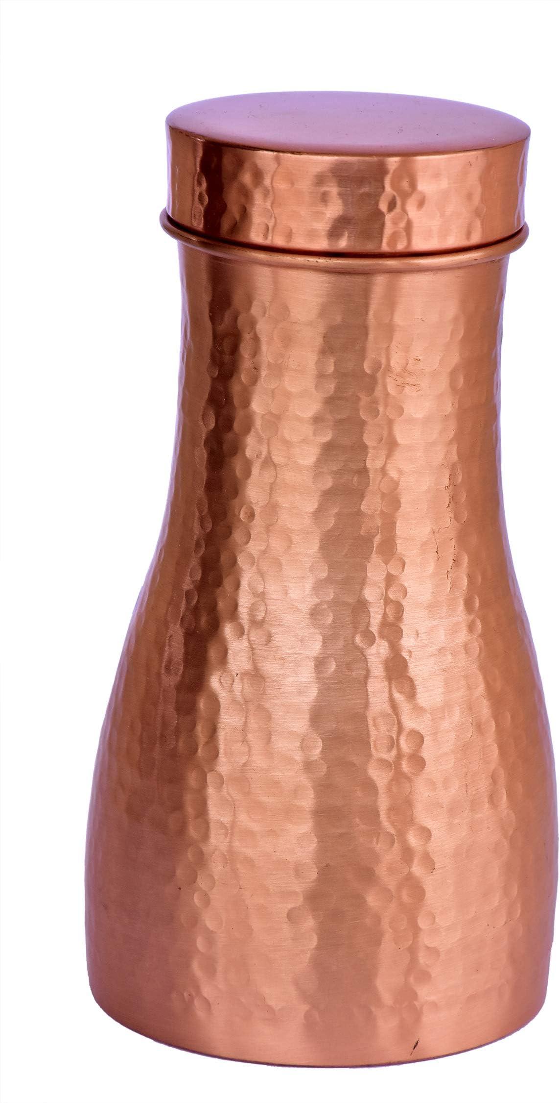 DeKulture Hammered Pure Copper Carafe Pitcher With Cap, Ideal Drinkware With Ayurveda and Yoga Benefits, 4 x 8 Inches (DH), 1 litre