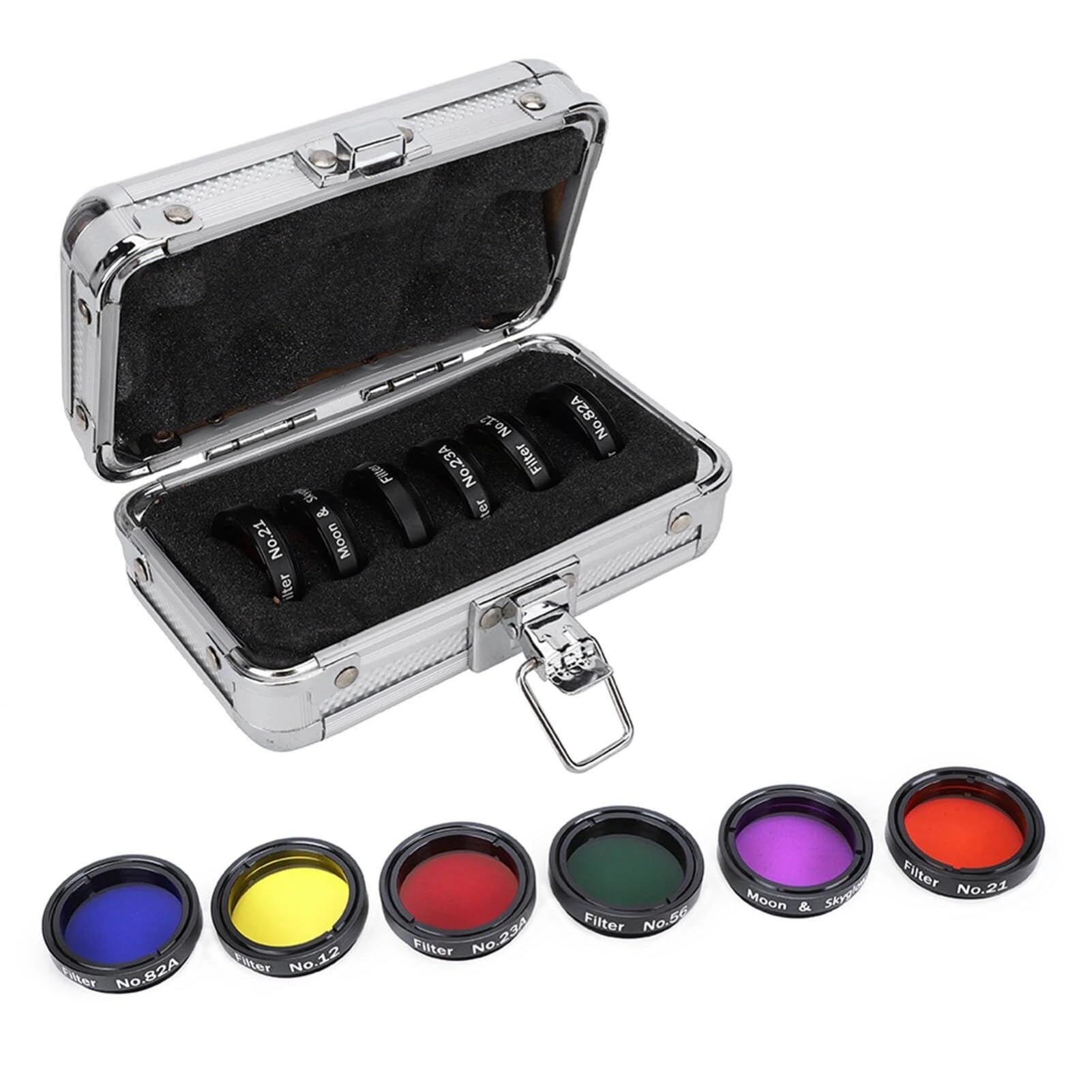 6 Pcs 1.25 Inch Moon Filters, Colorful Telescope Filter Set with Shockproof Storage Box - Compatible with Telescopes and Eyepieces