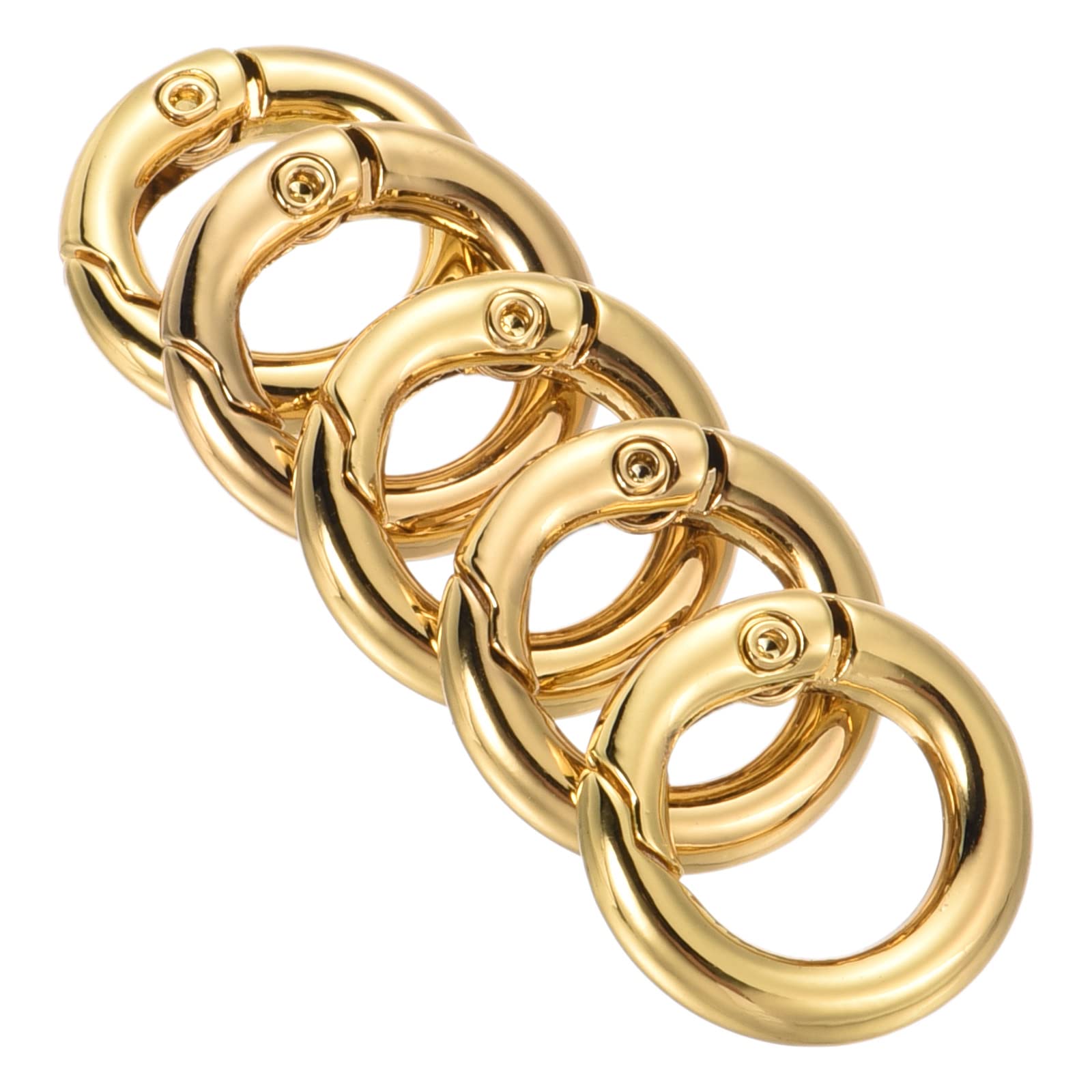 PATIKIL 18x11x3.5mm Spring Gate O Rings, 5 Pack Round Snap Clip Zinc Alloy for Keyrings Buckle, Gold