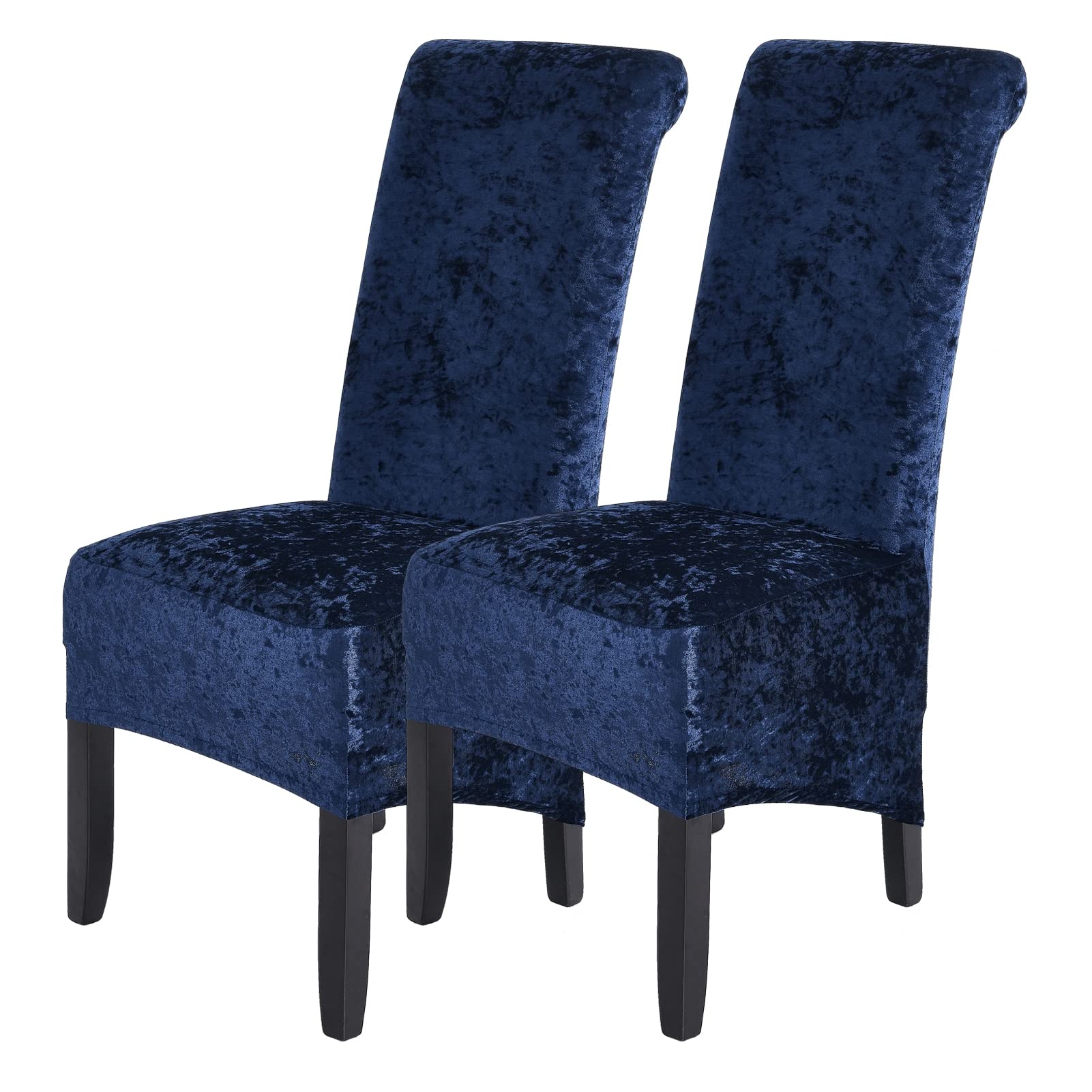 abodos Dining Chair Covers, Crushed Velvet Stretchable Elastic Chairs Protective Cover, Removable Washable Slipcovers for Dining Room Wedding Banquet Party Chair Covers,navy blue,set of 2
