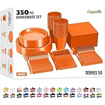 HFBOBP Lot De 50 Assiettes Jetables, Orange Et Or, 18 Cm, Assiettes à Dessert, Jetables, Assiettes De Fête, Décorations De Table, Vaisselle De Fête, Pour Mariage, Jardin, Anniversaire
