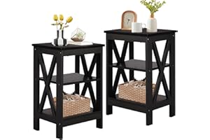 VECELO Modern Nightstands X-Design Side End Table Night Stand with Storage Shelf for Bedroom,Living Room, Set of 2, Black(Two)