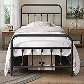 Chuangshuo Guard Twin Bed Frame-Classic Metal Platform Bed Frame Mattress Foundation with Victorian Style Iron-Art Headboard/Footboard/Storage Space/No Box Spring Needed/Black