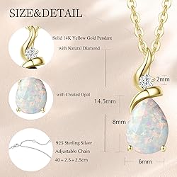 FANCIME Opal Necklace 14K Solid Yellow Gold Pear