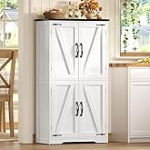 TEENFON Farmhouse Bathroom Cabinet with 2 Adjustable Shelves, Storage Cabinet with 4 Doors, Kitchen Cabinet, Cupboard for Bat