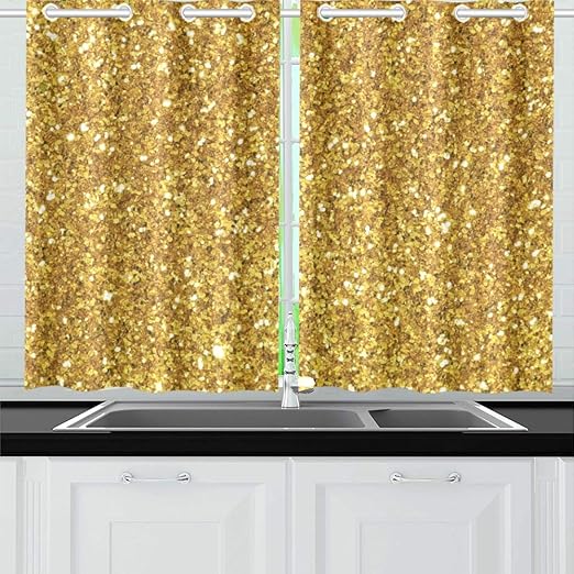 Amazon Com Jiuchuan Filled Shiny Gold Glitter Kitchen Curtains