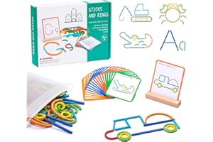 PAJOJOQA 142pcs Wooden Pattern Blocks Montessori Smart Sticks Wooden Tangram Puzzle STEM Toy Activities Preschool Brain Teaser Montessori Toys Gift for 3 4 5 Years Old Kids Boys Girls