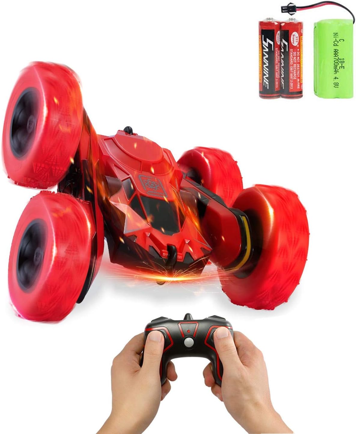 RC Car Remote Control Stunt Car, 4WD 2.4Ghz Remote Control Car Toy Double Sided Rotating Vehicles 360° Flips, Kids Toy Cars for Boys & Girls Birthday (Red)