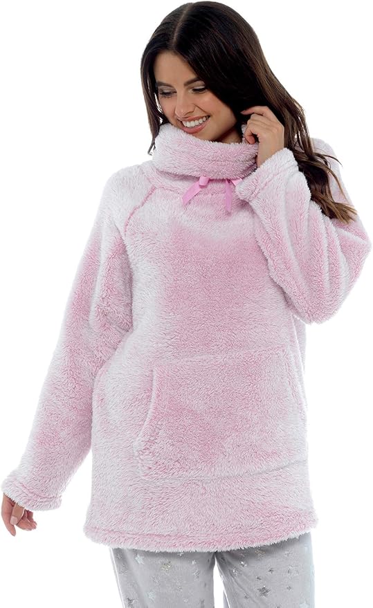 Lora Dora Womens Super Soft Snuggle Fleece Lounge Top Warm Bed Jacket