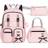 Fimibuke Backpack for Girls, 3 PCS Waterproof Girls Backpack with Lunch Box | w/ Pencil Case, Kid Backpacks for Teen Girl Kindergarten Elementary Middle High School Student Back to School Kid Bookbag Set