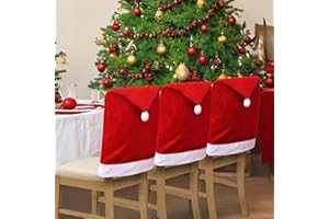 BROADREAM 4pcs Christmas Chair Covers - Santa Claus Hat Chair Slipcover Set of 4 - Xmas Chair Back Covers with 4pcs Silverware Holders Dinner Table for Christmas Holiday Festival Party Decorations