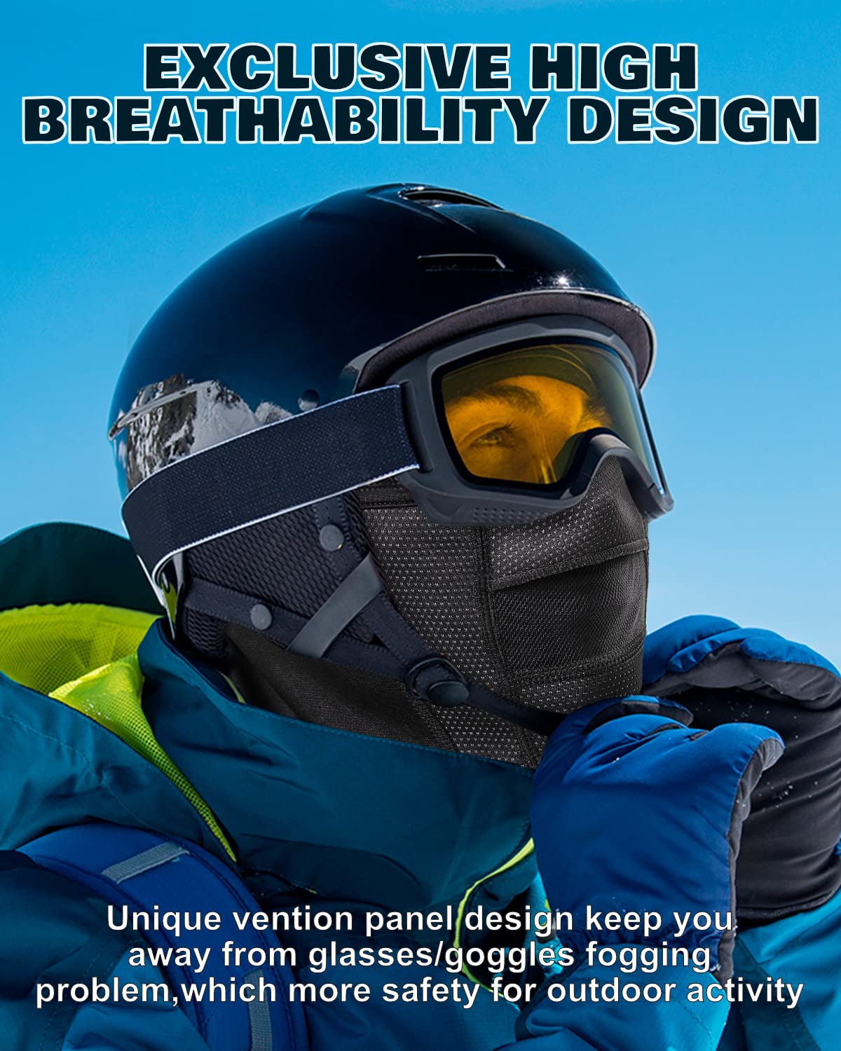 KINGBIKE Sturmhaube Sturmmaske Balaclava Skimaske Warme Gesichtsmaske für Kaltes Wetter Winter Skifahren Snowboarden Motorradfahren Eisfischen Herren Damen Schwarz(Winddicht) 2